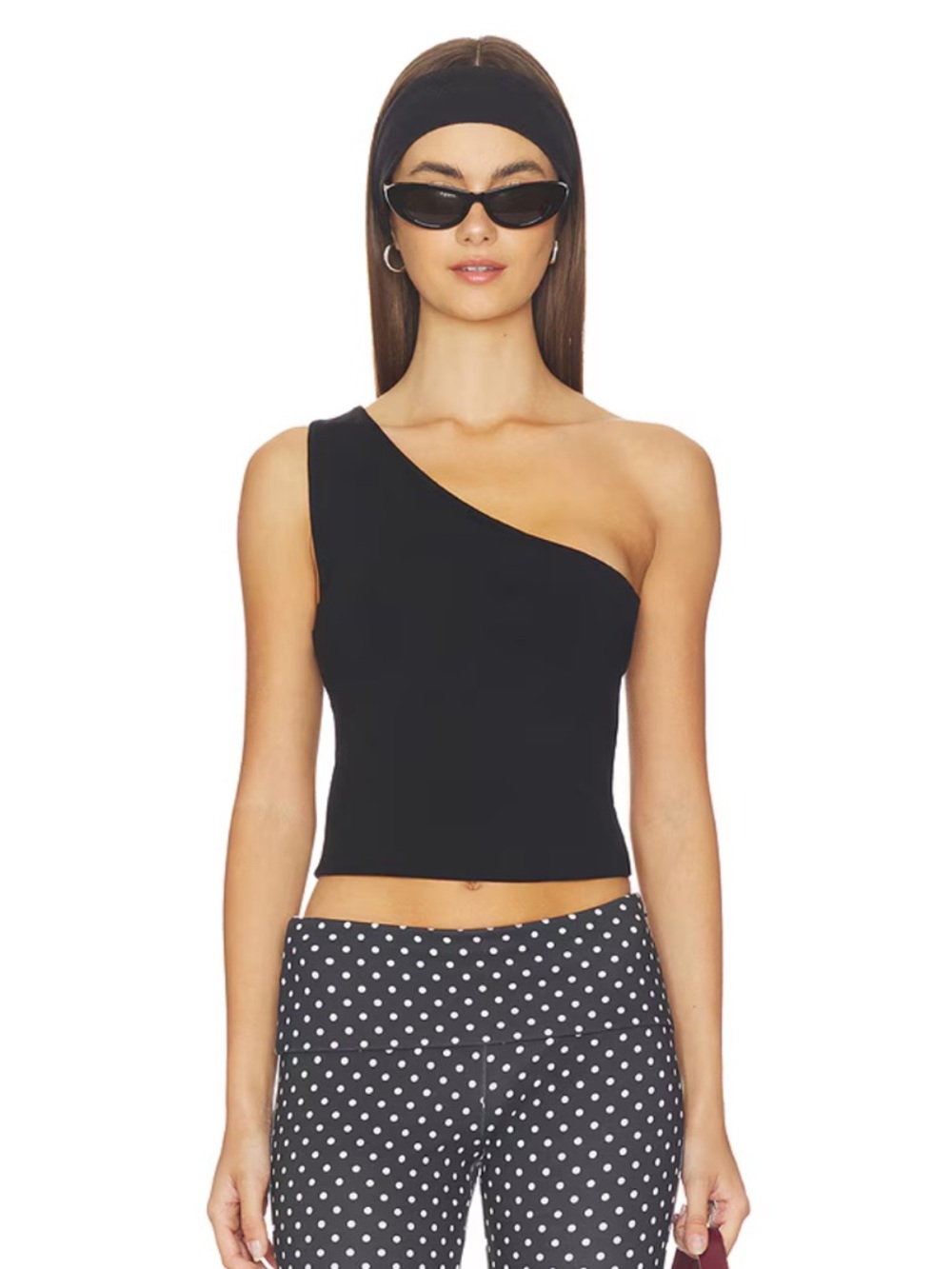 NEW Good American Revolve Super Stretch One Shoulder Tank Top Black Size XS